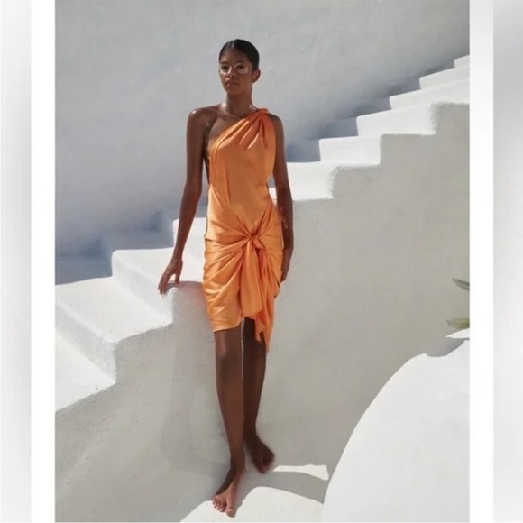 Baobab Marea Satin Mini Cover Up Wrap Dress One Shoulder Blossom Peach Small - Picture 1 of 10